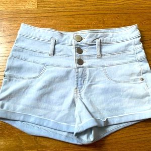 Both shorts are size 9 and/or medium different shades of blue and mid rise